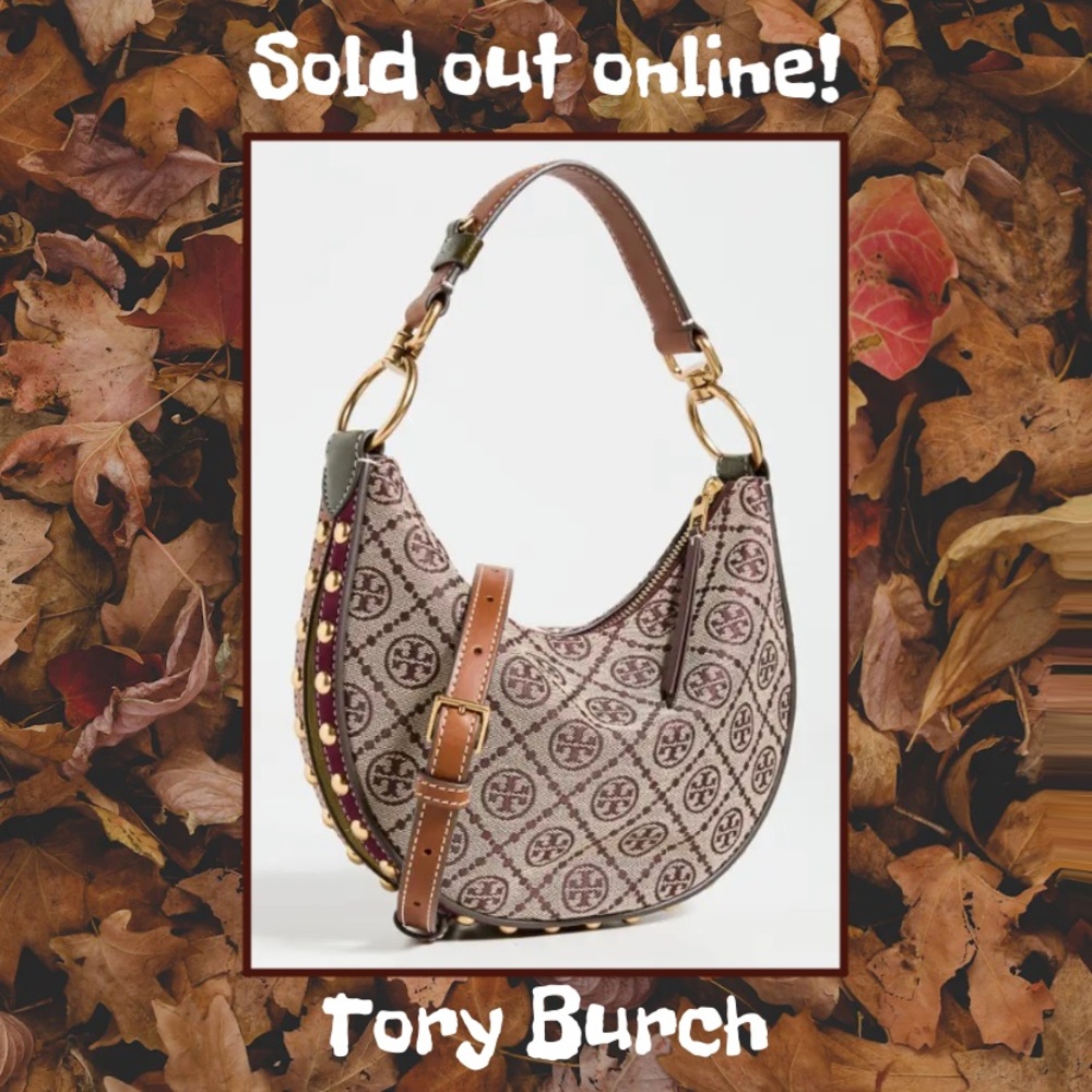 🔥NWT Tory Burch T Monogram Jacquard Studded Mini Crescent Bag - Picture 2 of 16